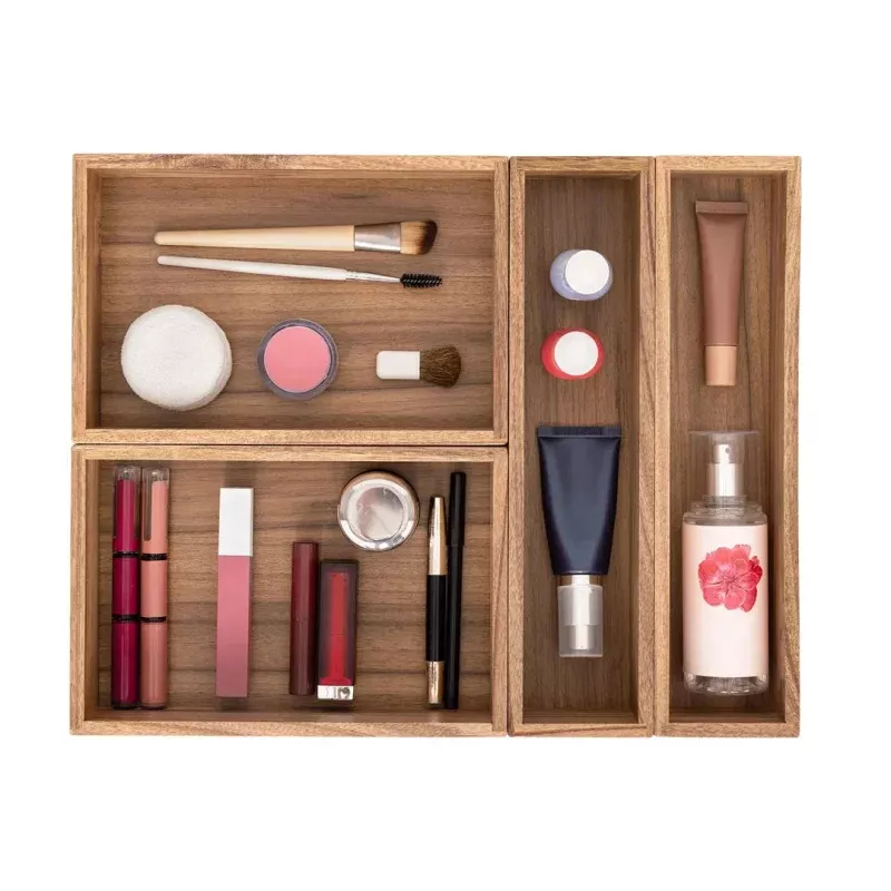 10-Piece Acacia Wood Pantry Storage Organizer Box Set