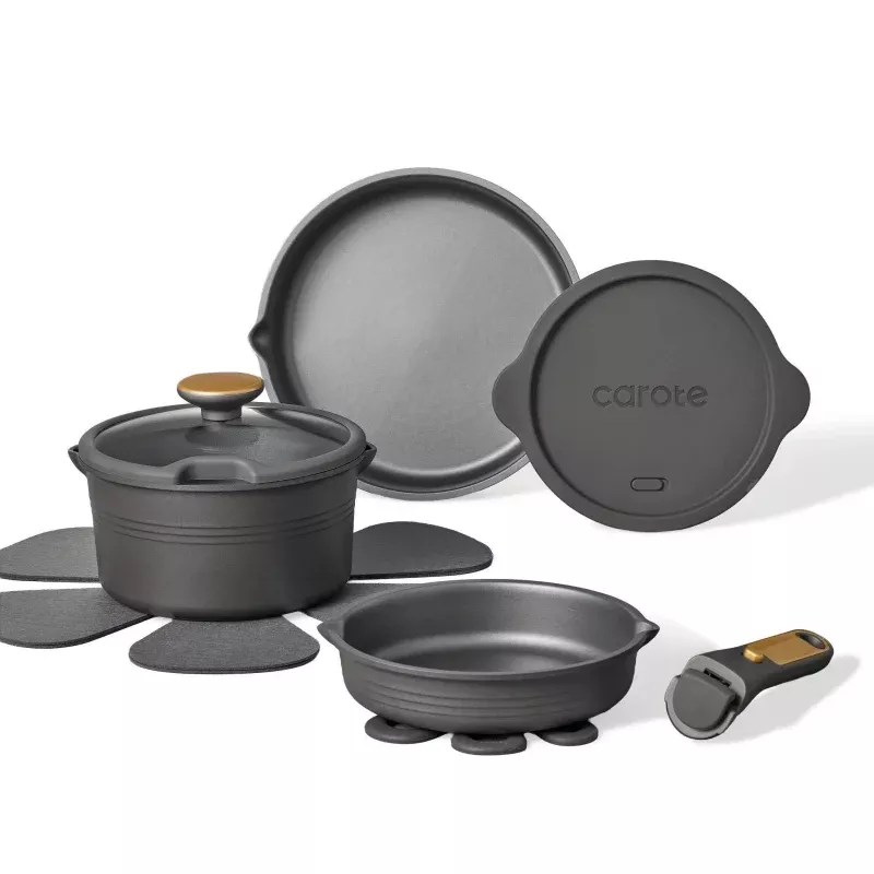 10pc Nonstick Cookware Set with Detachable Handle - Black