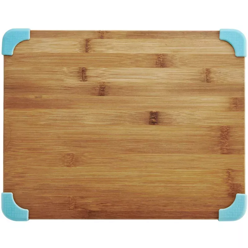 11"x14" Nonslip Bamboo Cutting Board with Aqua Corners