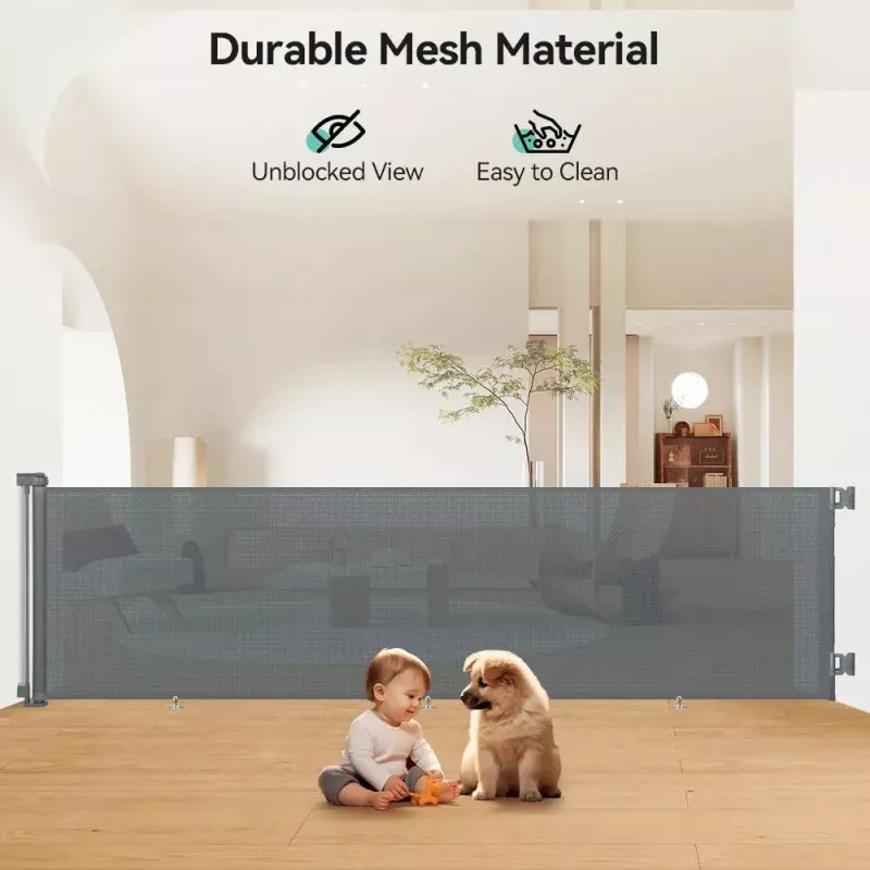 118" Retractable Baby Gates Extra Wide - Gray