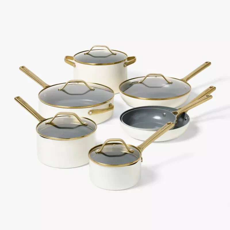 12pc Nonstick Cookware Set with Champagne Handle