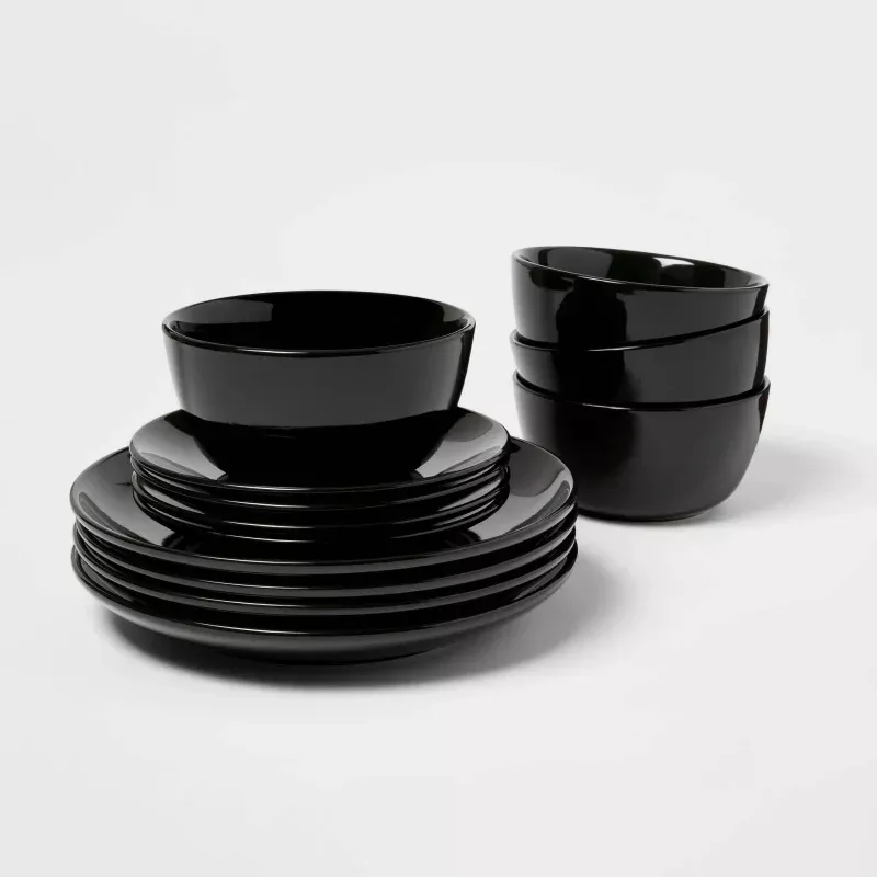 12pc Stoneware Avesta Dinnerware Set - Black