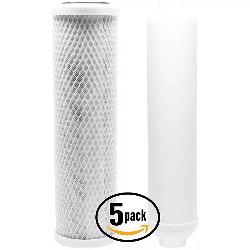 5-Pack Replacement Filter Kit for Crystal Quest CQE-RO-00105 RO System - Includes Carbon Block Filter & Inline Filter Cartridge