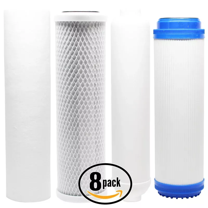 8-Pack Replacement Filter Kit for Expres Water ROUV10M RO System - Includes Carbon Block Filter, PP Sediment Filter, GAC Filter & Inline Filter Cartridge