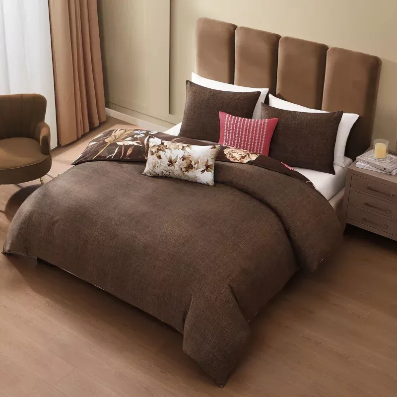 Bebejan Floral Garden Comforter Set - Mocha - Queen - 5 Piece