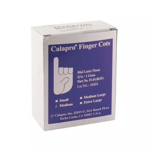 Calapro, Inc FL01-MED (box) - Finger Cots (M) Medium, Blue - FL01-MED