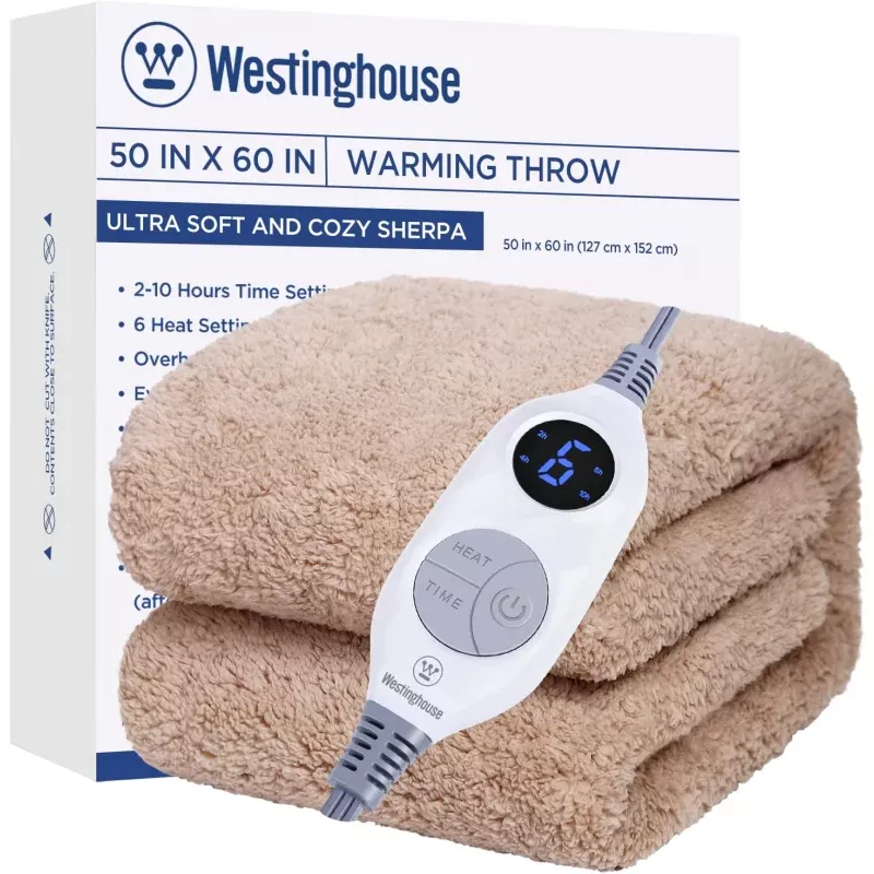 Electric Heated Throw Sherpa Camel