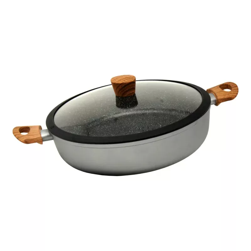 Gray and Wood Marble Finish Casserole Pot (11")