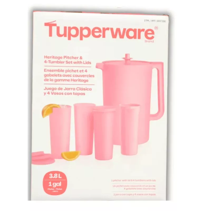 Heritage Pitcher and 4-Tumbler Set with Lids - Pink