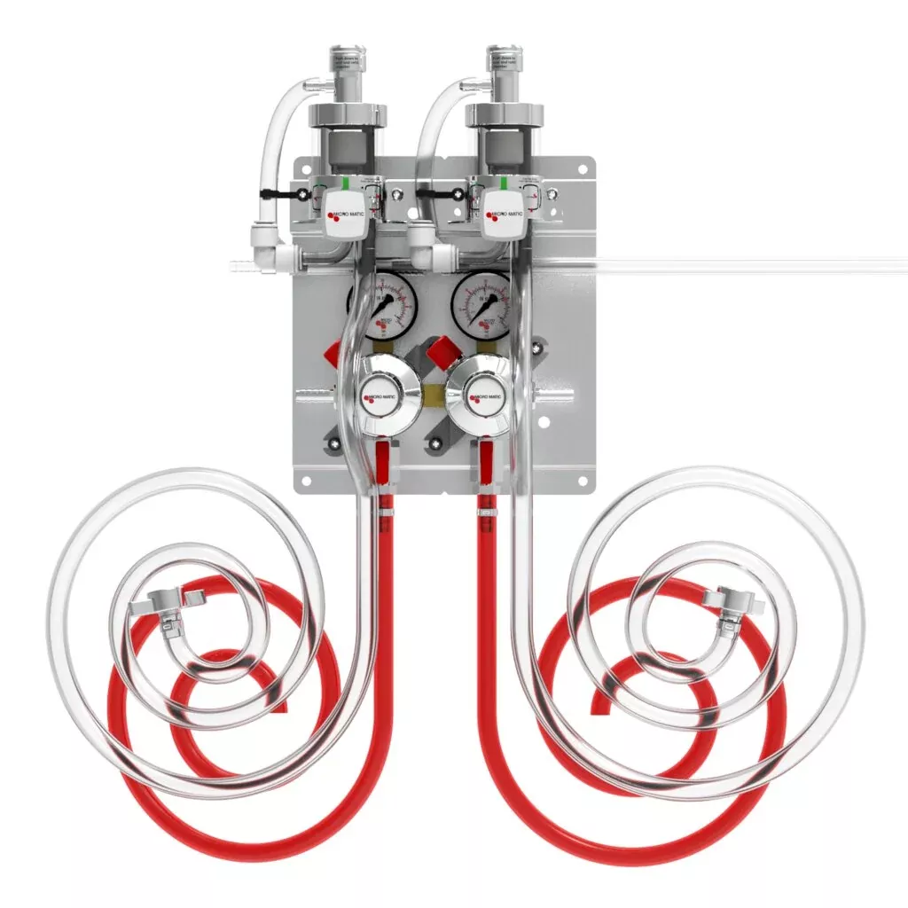 Micro Matic RPK-2-PP PRO-MAX™ Dual Gauge CO2 Beer Regulator Panel Assembly, 0-60 PSI, 2 Pressures, 2 Products, 2 FOBs