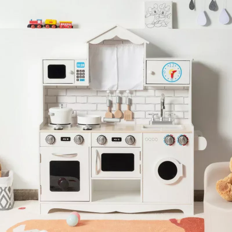 Wooden Kids Kitchen With Washing Machine