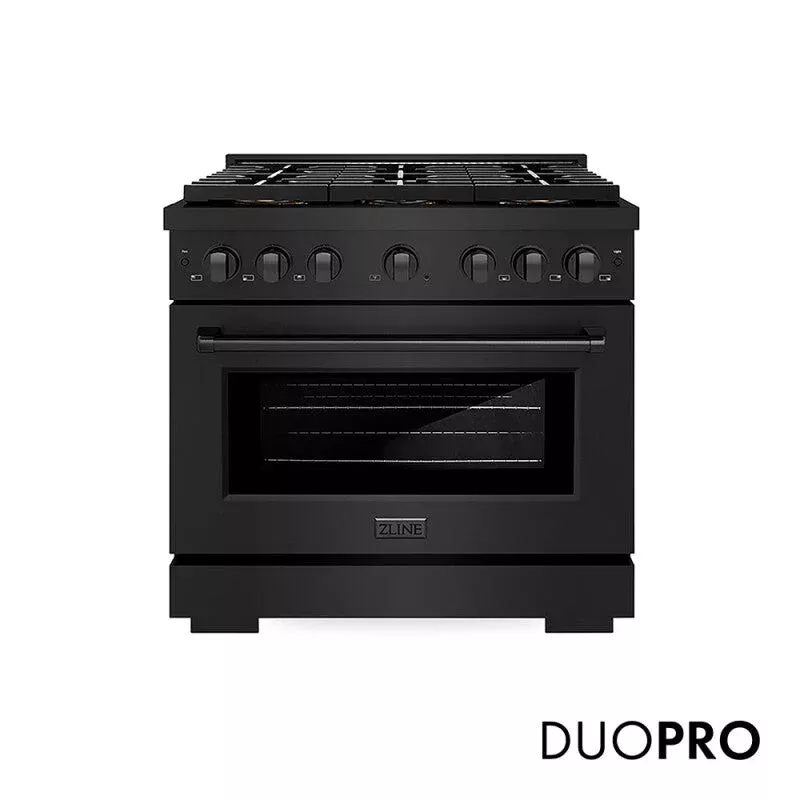 ZLINE PSDRB36 36 In. 5.2 Cu. Ft. Paramount Dual Fuel Range With 6 Burner Duopro Cooktop And Electric Convection Oven In Black Stainless Steel