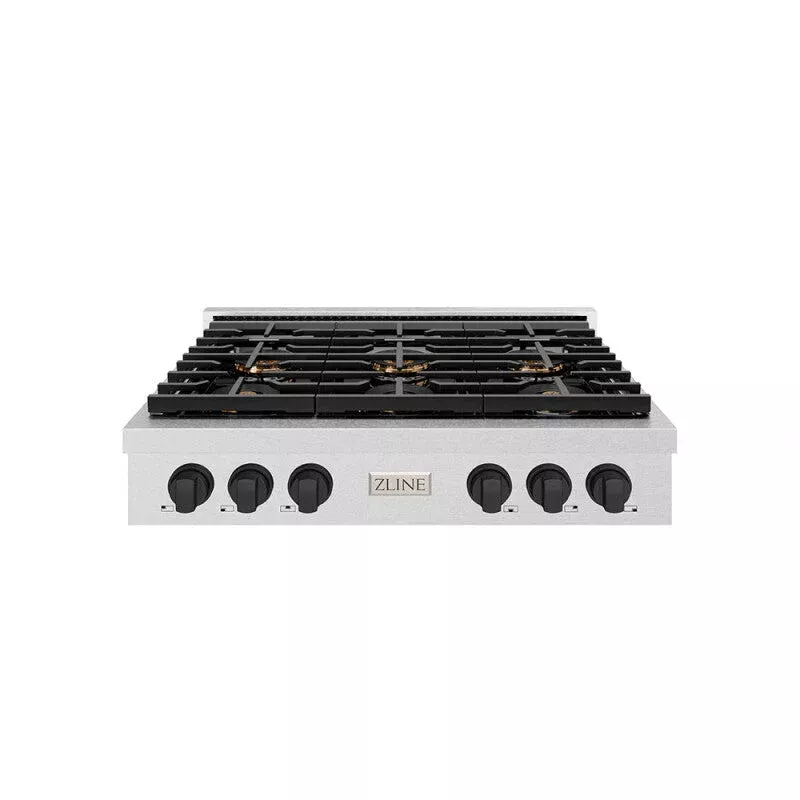 ZLINE PSRTSZ36MB Autograph Edition 36 In. Paramount Gas Rangetop With 6 Burner Duopro Cooktop In Satin Stainless Steel And Matte Black Accents Satin Stainless Steel, Matte Black