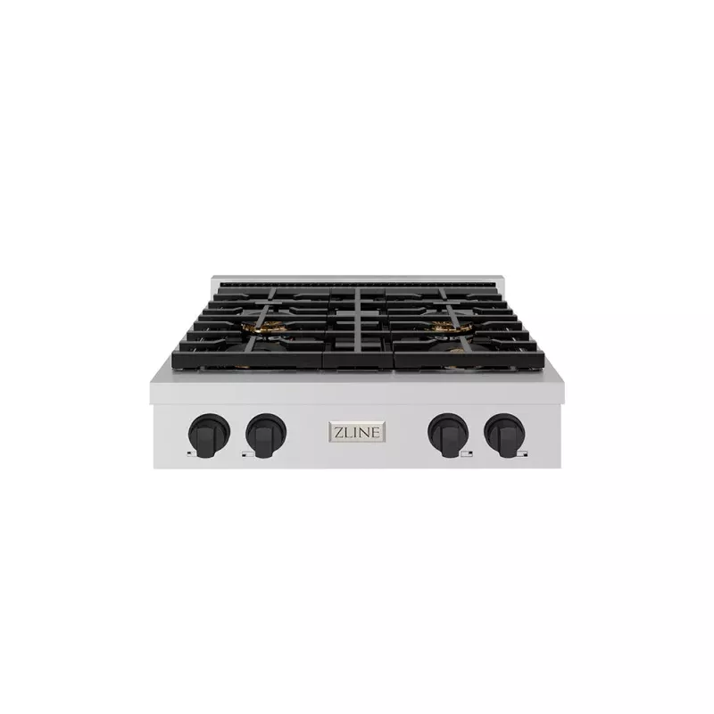 ZLINE PSRTZ30MB Autograph Edition 30 In. Paramount Gas Rangetop With 4 Burner Duopro Cooktop In Stainless Steel And Matte Black Accents Stainless Steel, Matte Black