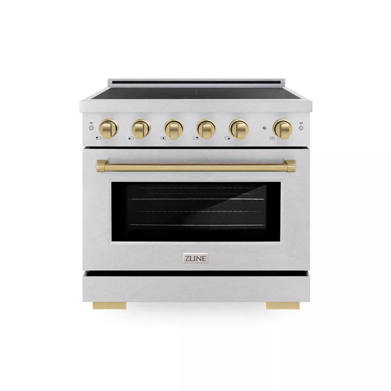 ZLINE SINRSZ36CB Autograph Edition 36 In. 5.2 Cu. Ft. Paramount Induction Range With 5 Element Cooktop And Electric Convection Oven In Satin Stainless Steel With Champagne Bronze Accents